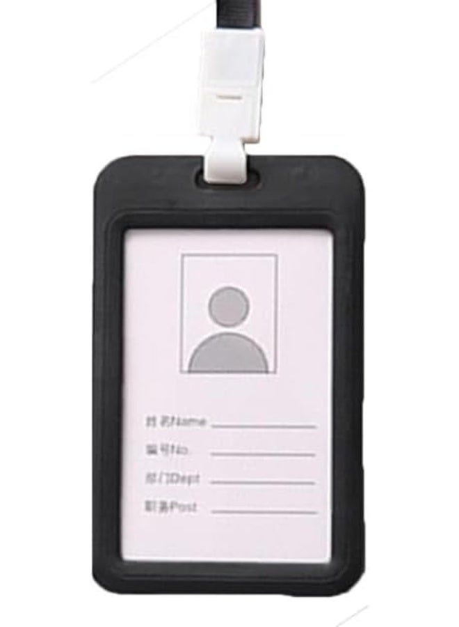 ID Badge Holder Clear Double Sided Waterproof Heavy Duty ID Badge Holder with Lanyard, Suitable for Office, School, Credit Cards, Exhibition Cards (Black) - Image 1
